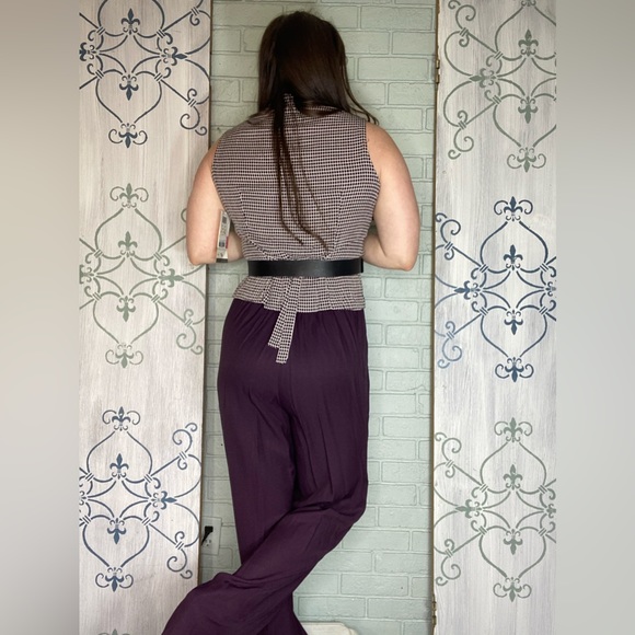 Vintage Two Piece Pants and Top Set Purple and Check Pattern 70s 80s - Picture 3 of 15